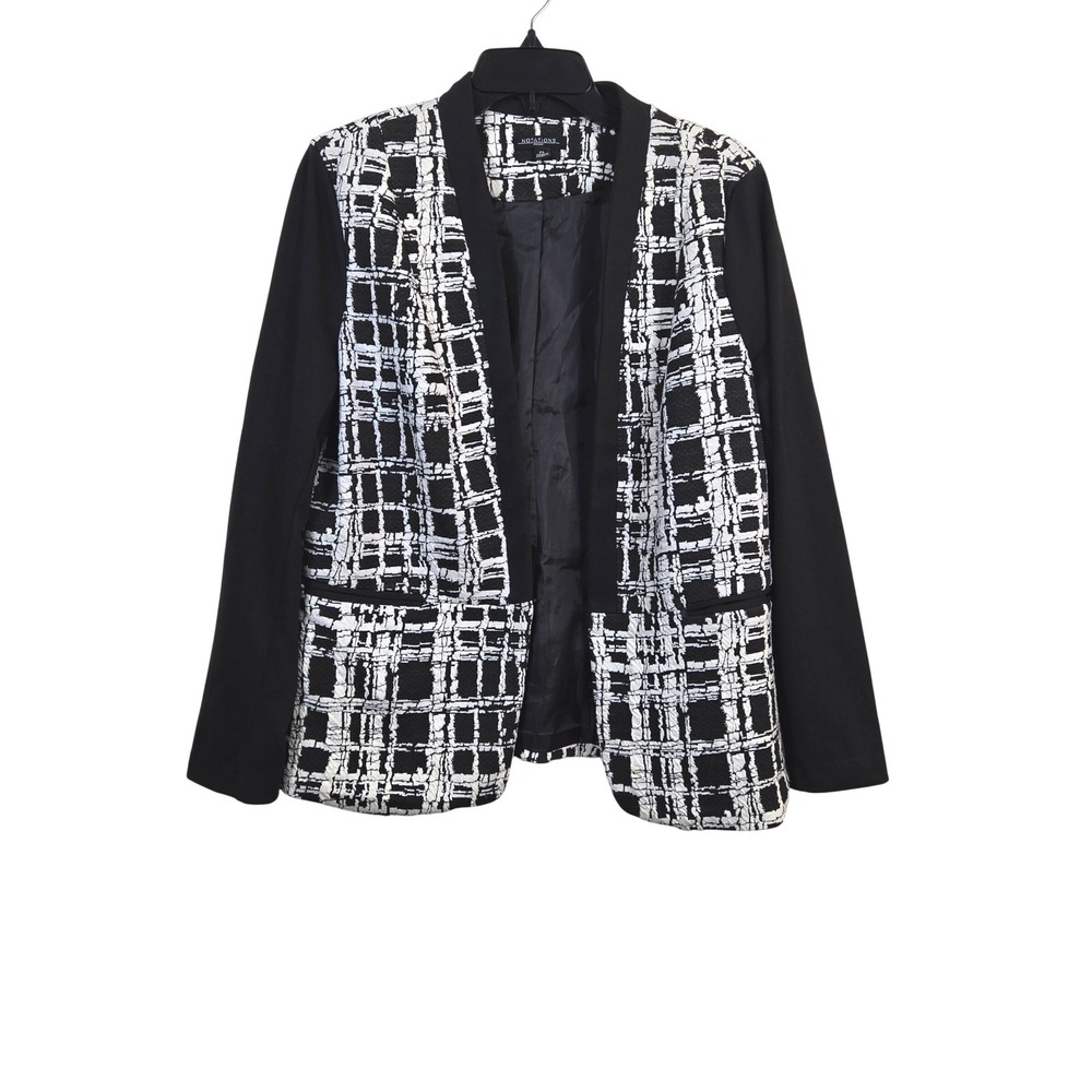 Notations Womens Black White Abstract Plaid Grid Monochrome Blazer Large Petite